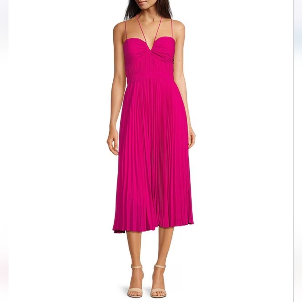 Alex Marie Carol Halter Tie Sweetheart Neckline Georgette Midi Dress
